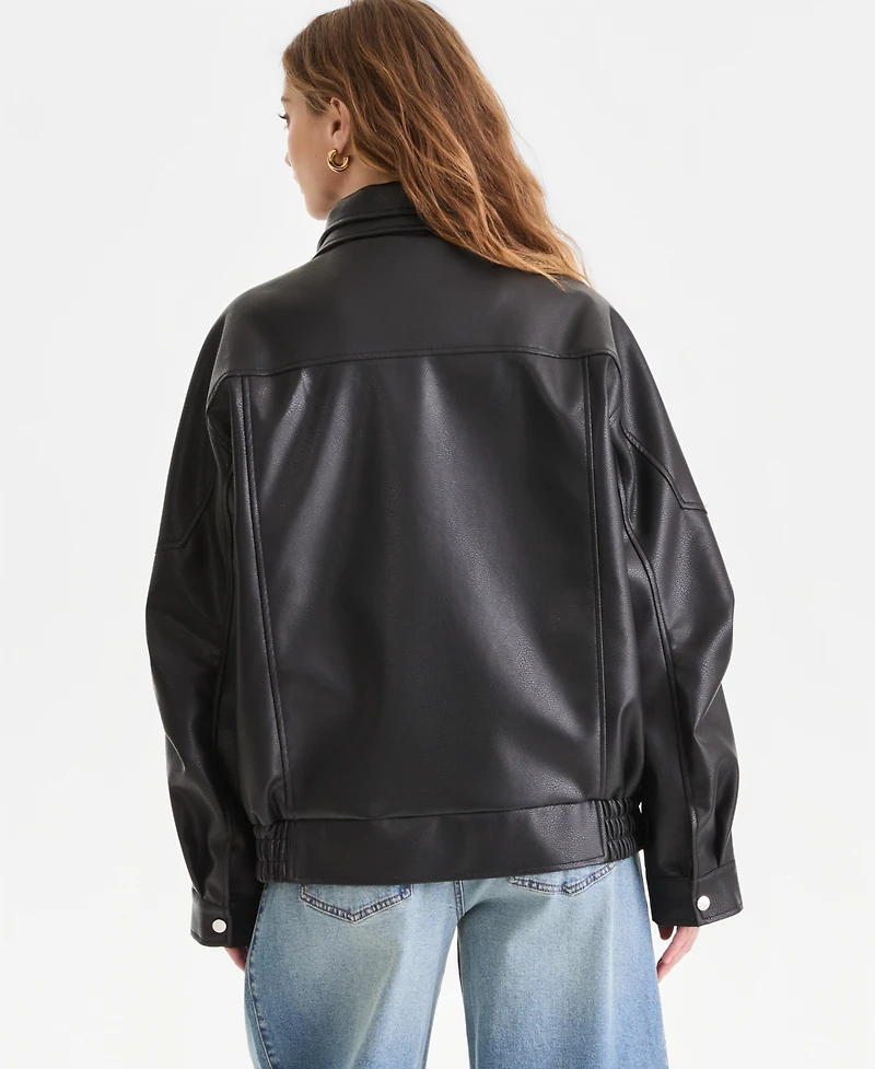Bar Iii Women's Faux-Leather Zip-Front Bomber Jacket, Macy's Exclusive