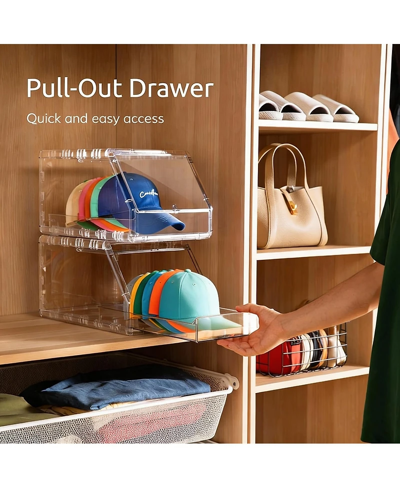Yigii Stackable Baseball Cap Organizer with Clear View and Slide Drawer