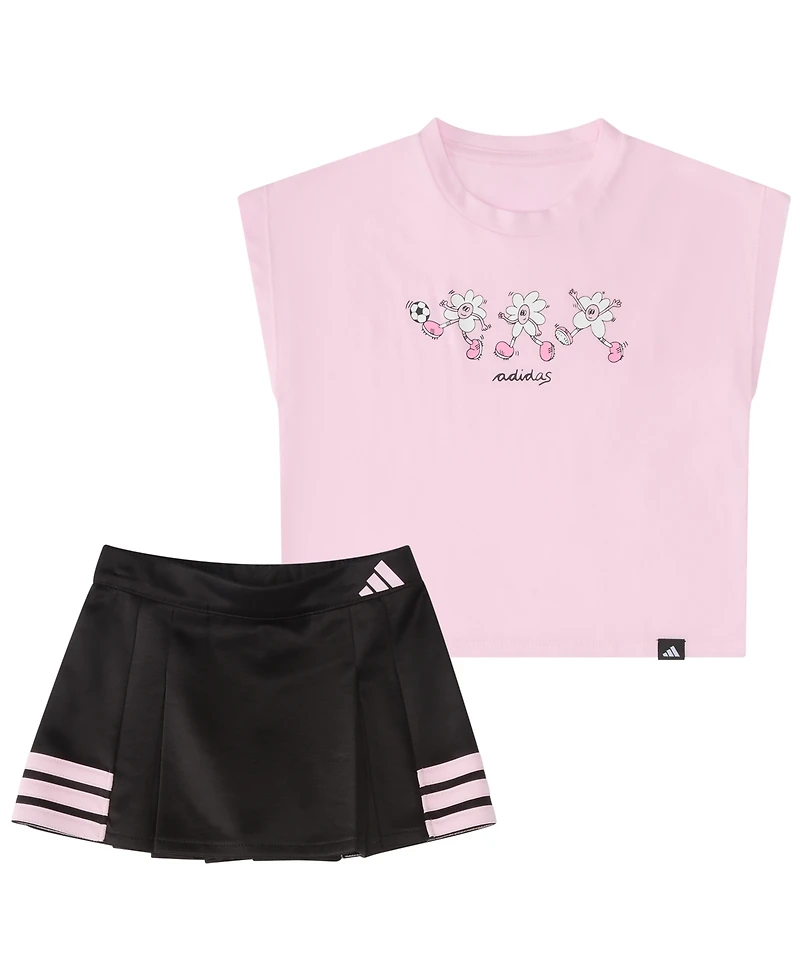adidas Baby Girls' sleeveless Box T-Shirt and Pleated Skort, 2-Piece Set