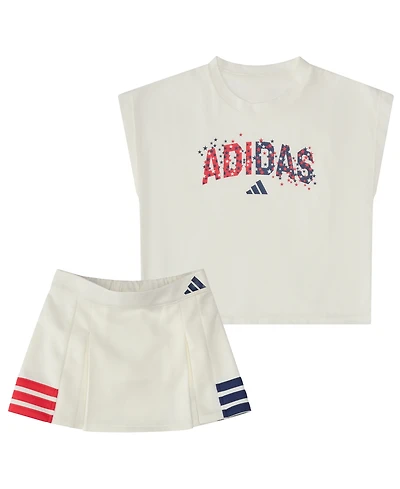 adidas Baby Girls' sleeveless Box T-Shirt and Pleated Skort, 2-Piece Set