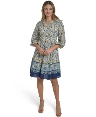 Jessica Howard Womens Button Placket Tiered Short Dress