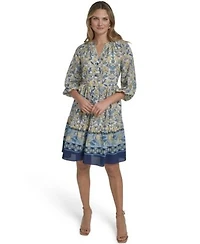 Jessica Howard Womens Button Placket Tiered Short Dress