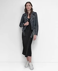 Dkny Jeans Women's Leather Asymmetrical Zip-closure Moto Jacket