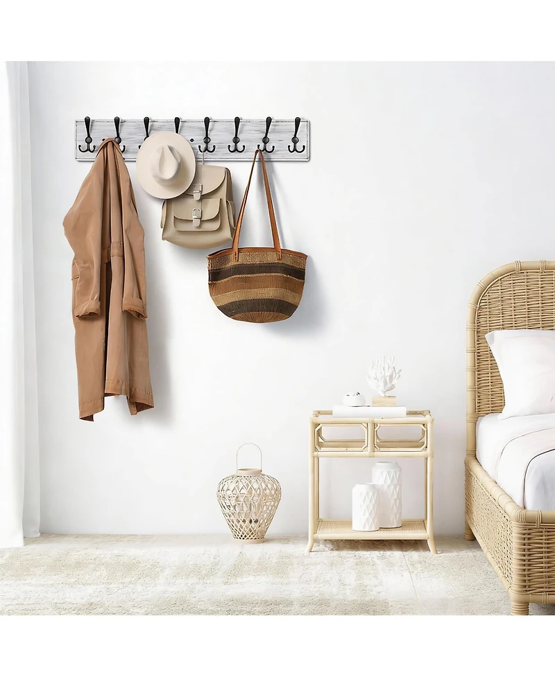 Yigii Wooden Wall Coat Rack for 8 Hooks - Pine & Zinc Alloy