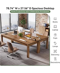 Tribesigns Solid Wood Extra Long Desk 2-Person Desk, 78.7 Inches Double Computer Table, Farmhouse Work Writing Study Workstation