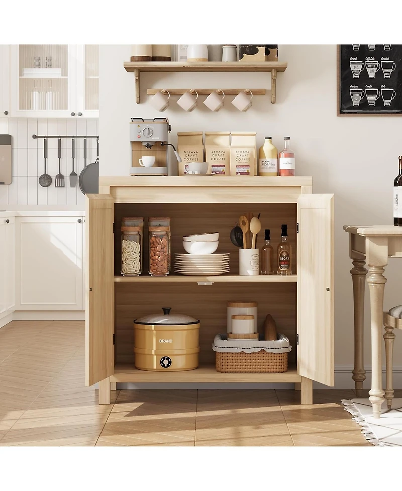 gaomon Mid Century Sideboard Buffet - 30 Retro Storage Cabinet with Rattan Doors & Adjustable Shelves, Boho Chic Accent Console