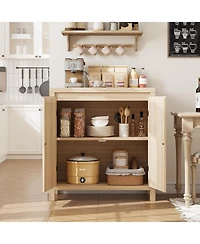 gaomon Mid Century Sideboard Buffet - 30 Retro Storage Cabinet with Rattan Doors & Adjustable Shelves, Boho Chic Accent Console
