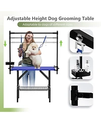 Aostirmotor 36" Large Dog Grooming Table, Foldable Adjustable Pet Station with Arms, Nooses & Mesh Drying Tray, Blue