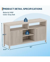 gaomon Fluted Tv Stand for 65 Tv, Mid Century Modern Entertainment Enter with Storage, Living Room/Bedroom