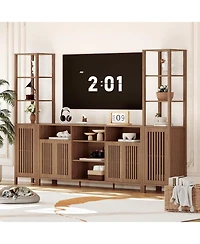 gaomon Farmhouse Tv Stand for TVs Up to 70 in, Entertainment Center with Bookshelves, Media