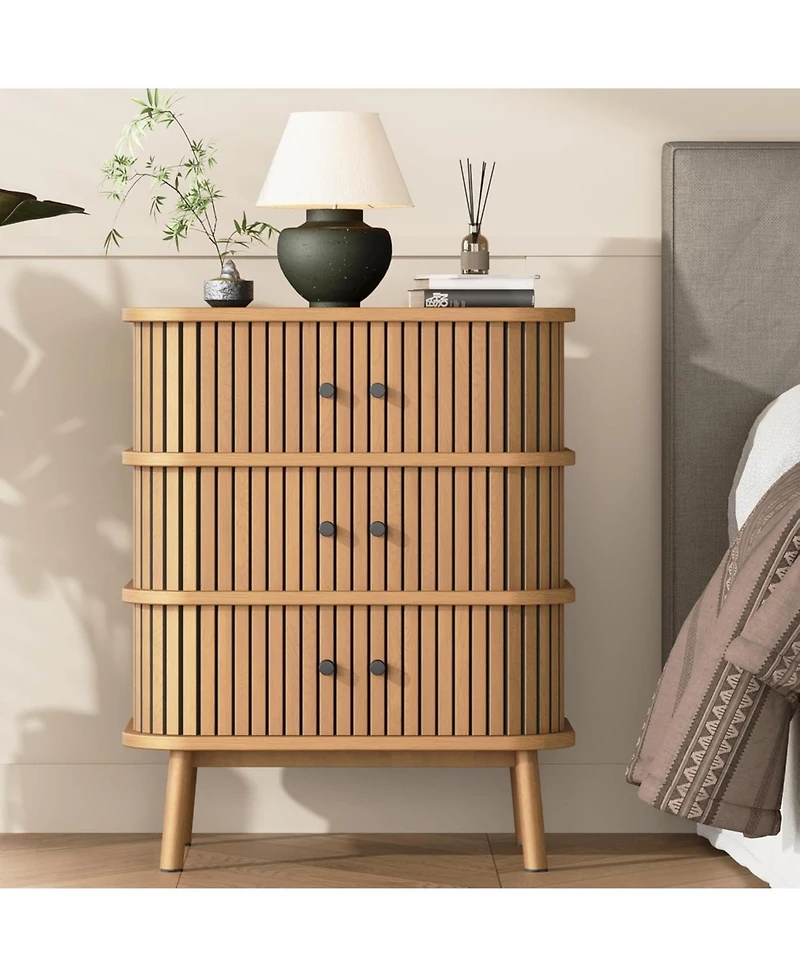 gaomon 3 Drawer Dresser, Chest of Drawers for Bedroom, Mid Century Modern Nightstand, Spacious Storage Wicker Dresser