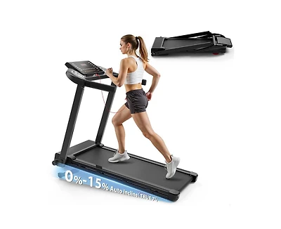 Redliro Foldable Treadmill with Auto Incline, 2.5HP Walking Treadmill for Home, 15% Incline Treadmill with Handles, 300 lbs Capacity