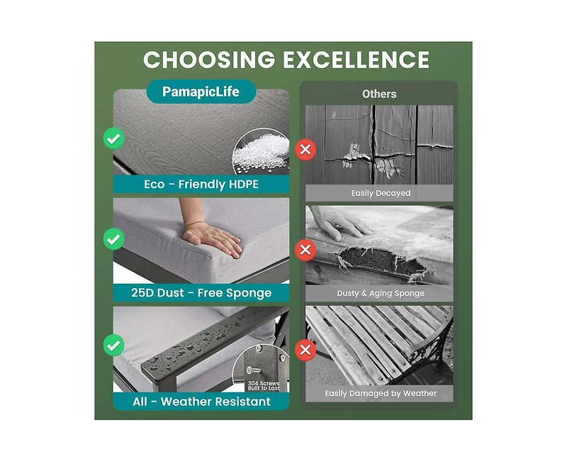 Pamapic 7-Piece Hdpe Patio Conversation Seating Set with Cushions