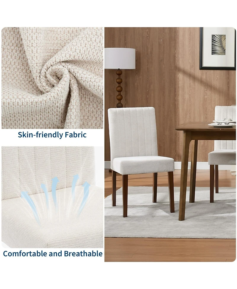gaomon Set of 4 Modern Linen Fabric Upholstered Dining Chairs, Kitchen Side Chairs with Solid Wood Legs