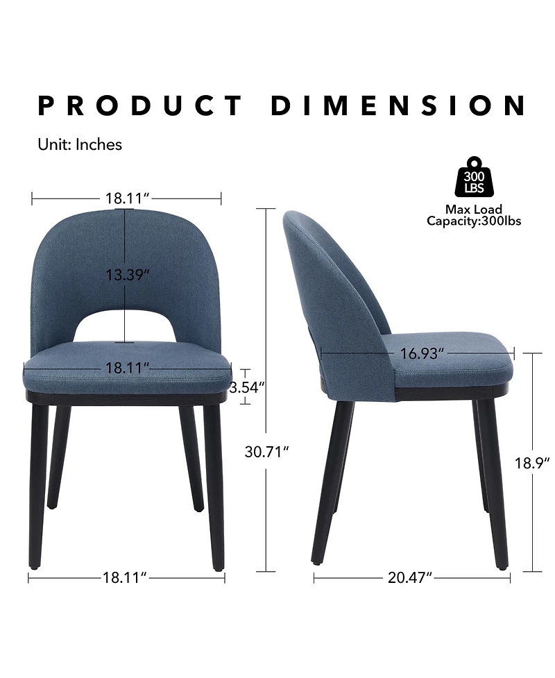 gaomon Set of 2 Modern Fabric Upholstered Dining Chairs, Curved Back Kitchen Side Seating with Solid Wood Legs