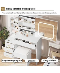 Gaomon White 4-Drawer Lighted Mirror Vanity, Practical Makeup Desk for Everyday Bedroom Use