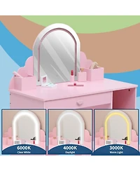 Gaomon Pink 2-in-1 Kids Lighted Vanity Set, Sweet Makeup Table with Matching Stool