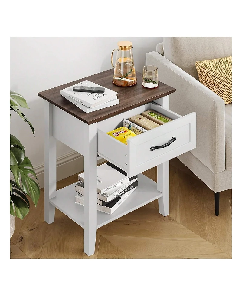 gaomon 2-Tier Drawer Nightstand End Table, Storage Shelves Side Table for Living Room Study Room Bedroom