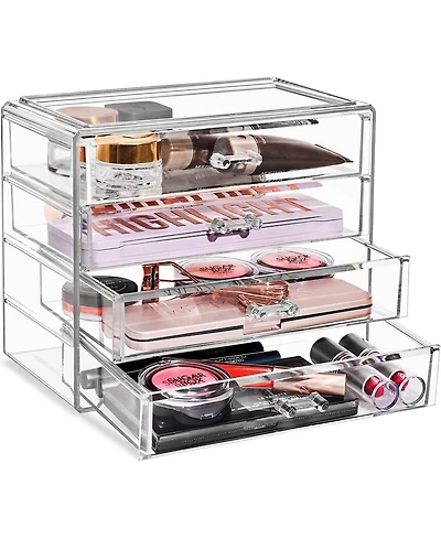 Sorbus 4 Drawer Clear Makeup Organizer and Storage for Cosmetics, Jewelry and more Clear Makeup Organizer for Vanity, College Dorm