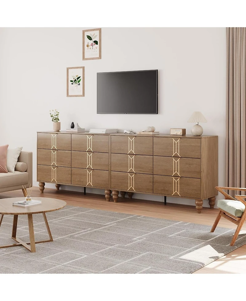 Gaomon Modern Wooden 6 Drawer Dresser with Vintage Pattern Design, Chest Deep Drawers for Bedroom, Living Room and Entryway