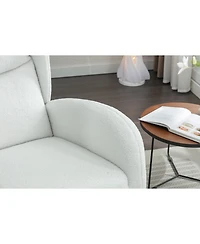Flynama Ivory Teddy Fabric Rocking Chair with Wooden Frame Legs Built in Packet Ergonomic Backrest 300 Lbs Capacity for Living Room Bedroom