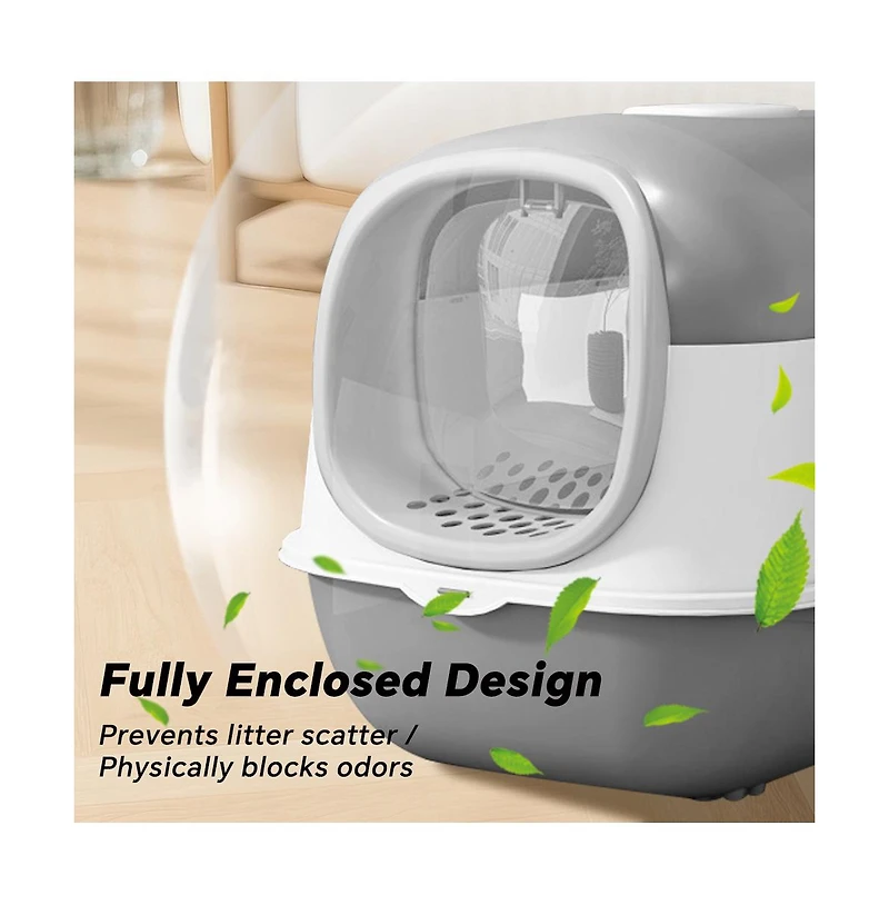Aostirmotor Modern Enclosed Cat Litter Box in Grey