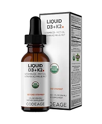 Codeage Liquid D3+K2 Vitamins Usda Vitamin D3 2000 Iu, Vitamin K2 (MK4 & MK7) Liquid, Immune Support, Unflavored, Mct Oil, 1 fl oz