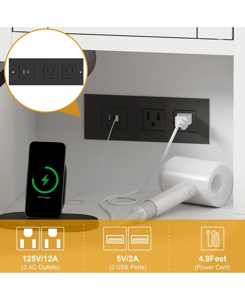 Gaomon Makeup Vanity Desk Lighted Mirror and Cushioned Stool Wooden Dressing Table