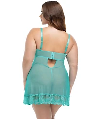Oh La Cheri Women's Valentine Soft Cup Ruffle Hem Lace Babydoll