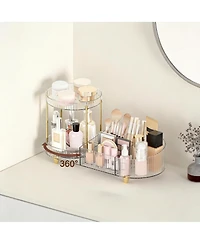 Yigii 360 Silent Rotating Makeup Organizer: 2 Perfume Trays, 5 Compartments, Multi-Use