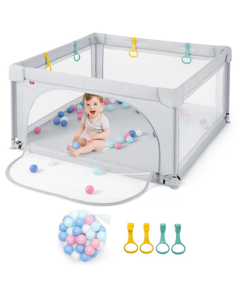 Costway Baby Playpen Infant Large Safety Play Center Yard with 50 Ocean Balls Light