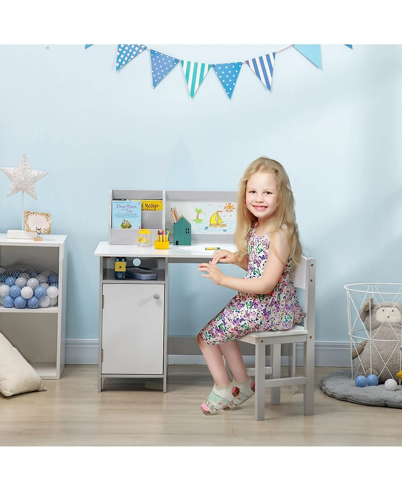 Hongge Toddler Writing Desk and Chair Set with Whiteboard and Storage