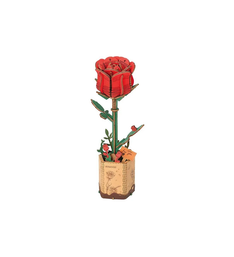 Flash Popup Diy 3D Wood Puzzle Red Rose 106pcs