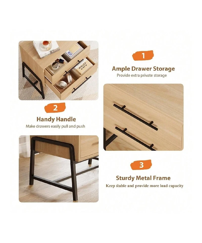 gaomon 1PC Farmhouse Drawer Nightstand, Metal Legs Storage Bedside Table Sofa Side Organizer for Living Room