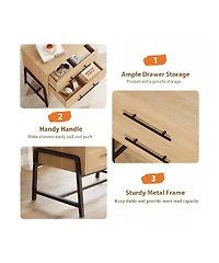 gaomon 1PC Farmhouse Drawer Nightstand, Metal Legs Storage Bedside Table Sofa Side Organizer for Living Room