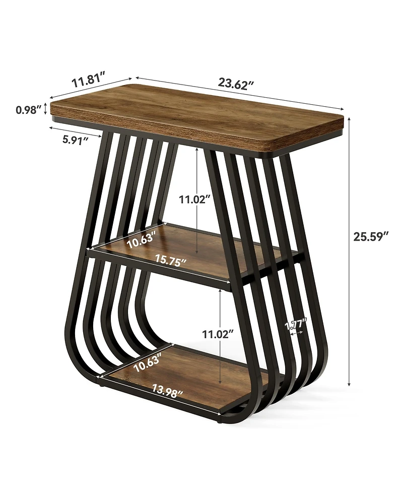 Tribesigns End Table for Living Room, 3-Tier Side Table for Small Spaces, Industrial Narrow Side Table with Storage Shelf