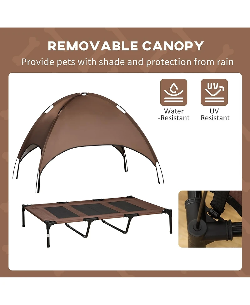 Zeus & Ruta 48" Coffee Outdoor Elevated Pet Bed with Canopy
