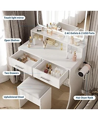Gaomon White 2-Drawer Lighted Vanity Desk, Sleek Makeup Dressing Table for Bedrooms