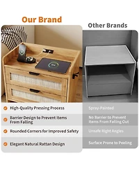 gaomon Set of 2 Walnut Brown Rattan Nightstands, 2-Drawer Bedside Table with Type-c Charging Station
