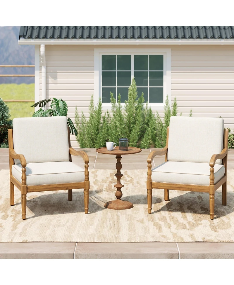 Mondawe Outdoor Patio Seating Chair with Cushions, Wooden Club Chairs