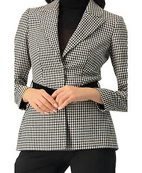 Ivonne Women's Belted Checkered with Pockets Blazer