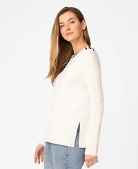 Melissa Paige Petite Button Shoulder Boat Neck Sweater