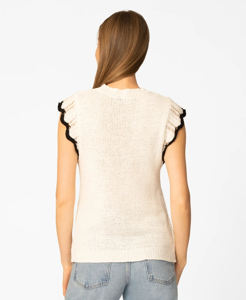 Melissa Paige Petite Scalloped Sleeve Crewneck Sweater Knit Top