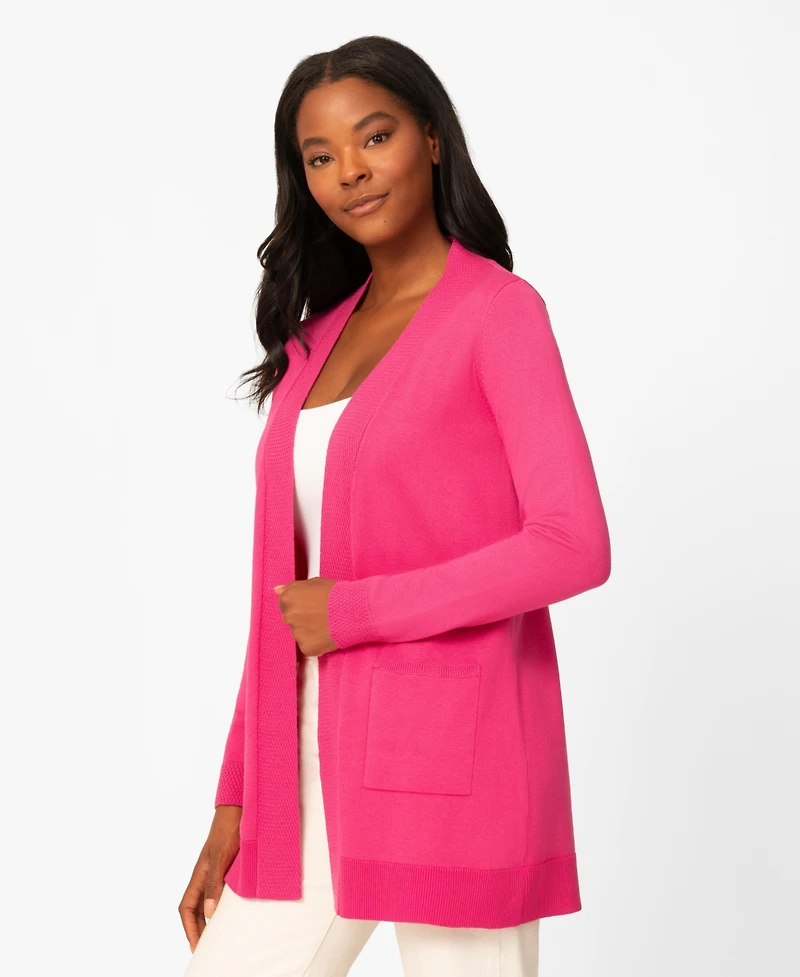 Melissa Paige Petite Cable Trim Open Front Cardigan Sweater