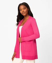 Melissa Paige Petite Cable Trim Open Front Cardigan Sweater