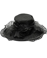 August Hats Textured Organza Rosette Wide Brim Hat
