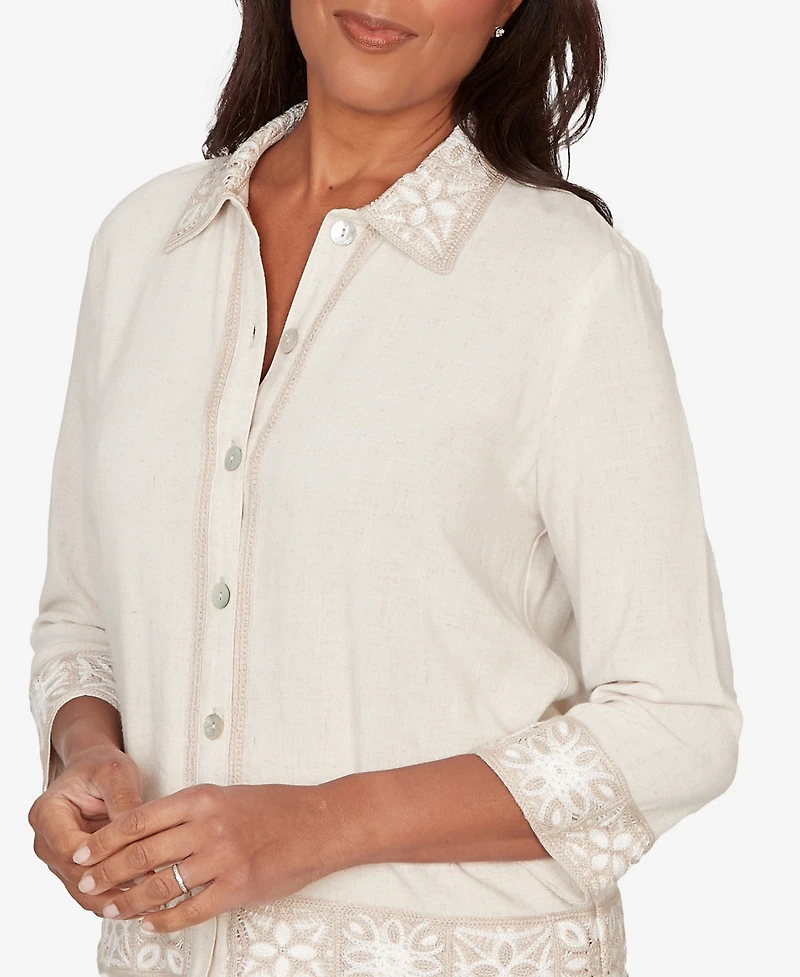 Alfred Dunner Petite Natural Wonder Embellished Crochet Jacket