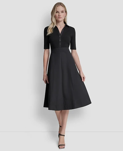 Dkny Women's A-Line Polo Collar Midi Dress