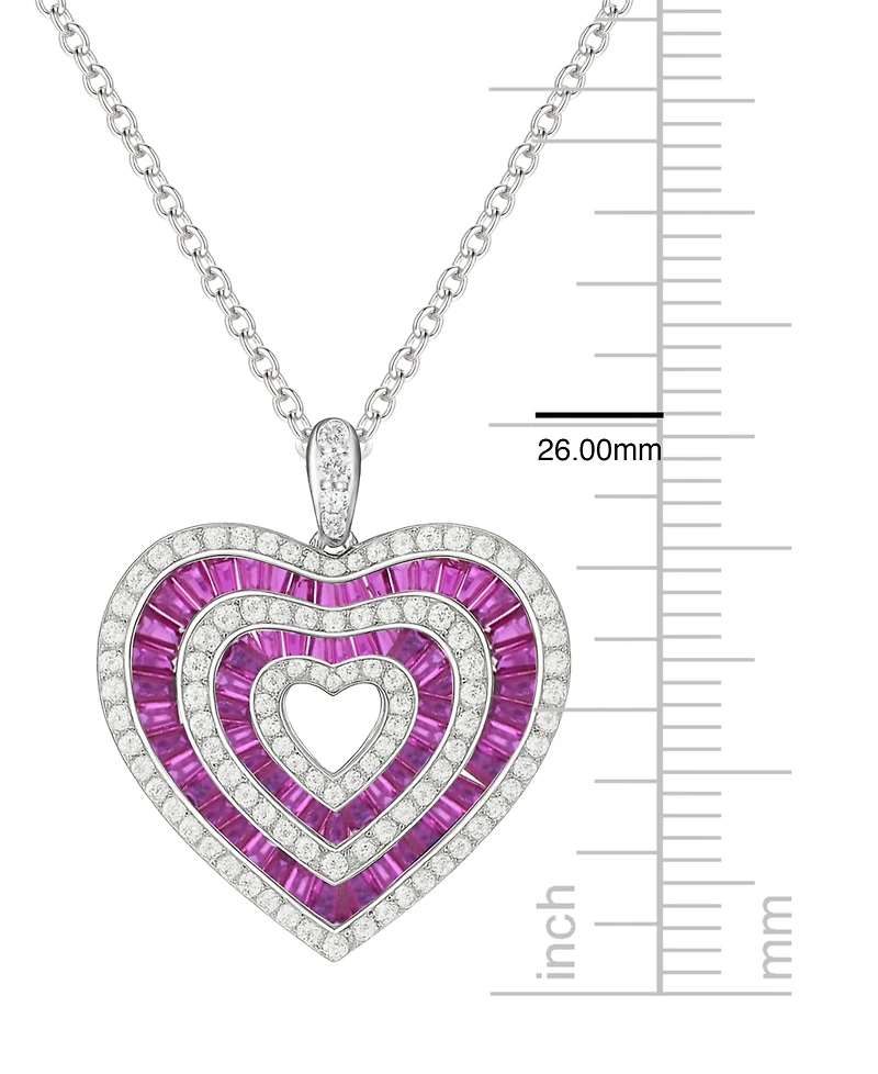 Macy's Lab Grown Ruby & Lab Grown White Sapphire Heart Pendant Necklace in Sterling Silver
