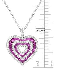 Macy's Lab Grown Ruby & Lab Grown White Sapphire Heart Pendant Necklace in Sterling Silver
